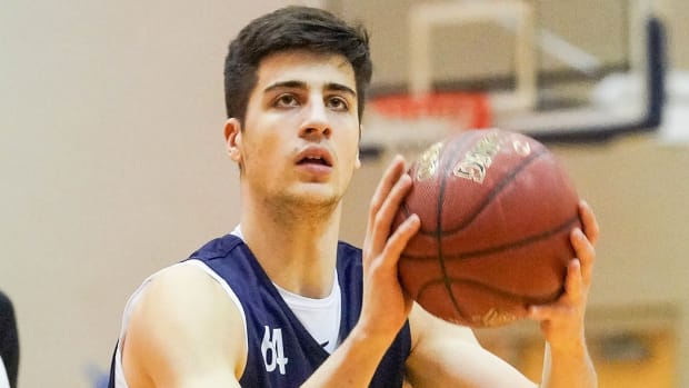 Maccabi Tel Aviv forward Deni Avdija of Israel takes part in drills at the All Star-Borders Global Camp at Queens University.